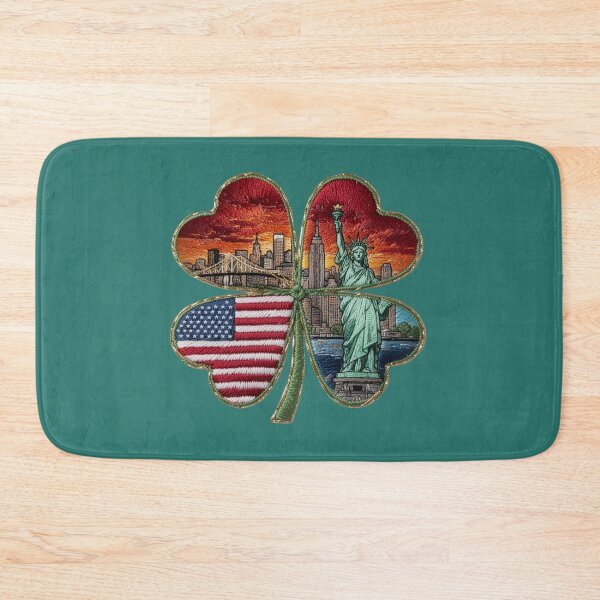 Item preview, Cloverleaf of the USA skyline with Statue of Liberty flag Brooklyn Bridge designed and sold by Kimenta Fashion.