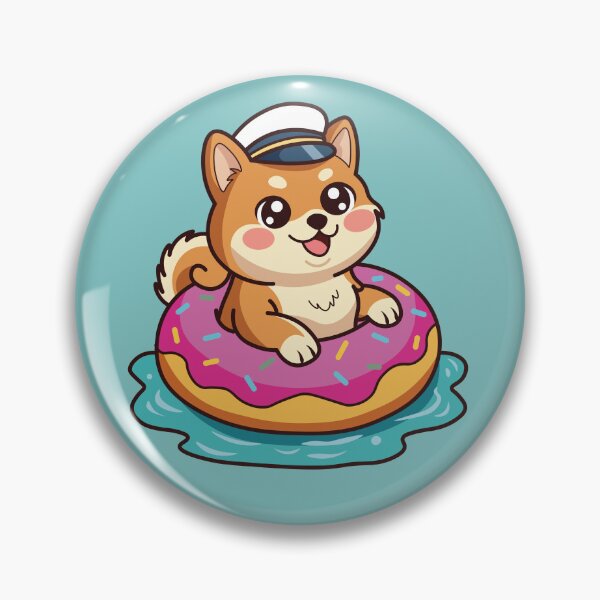Item preview, happy shiba inu dog swimming in a pink donut float designed and sold by Mochii-studio.