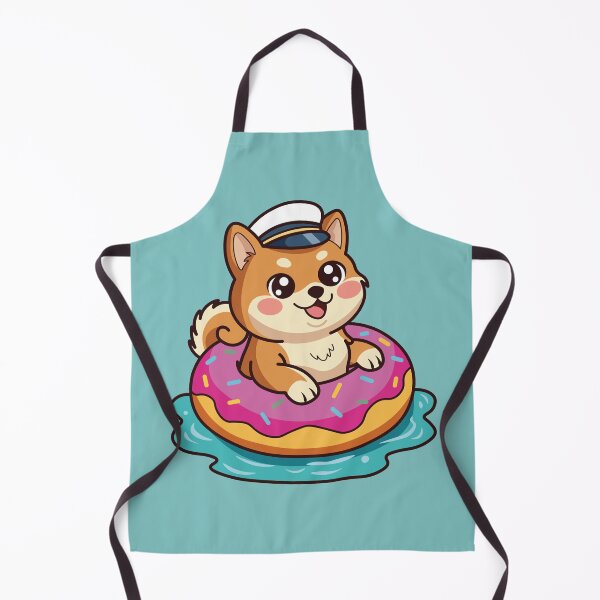 Item preview, happy shiba inu dog swimming in a pink donut float designed and sold by Mochii-studio.