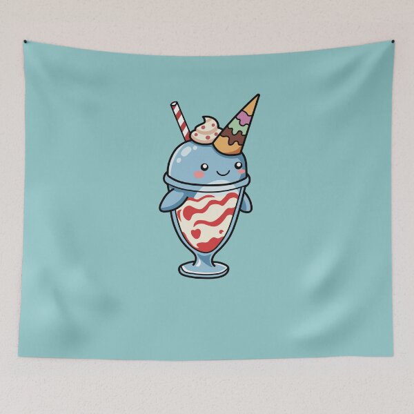 Aperçu de l'œuvre kawaii blue whale sundae ice cream with sprinkle cone créée et vendue par Mochii-studio.