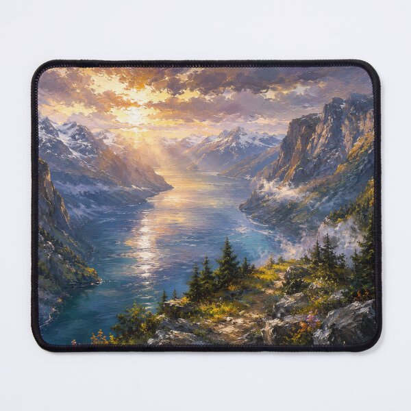Item preview, Sunlit Mountain Fjord Vista designed and sold by SaryaSmyth19.