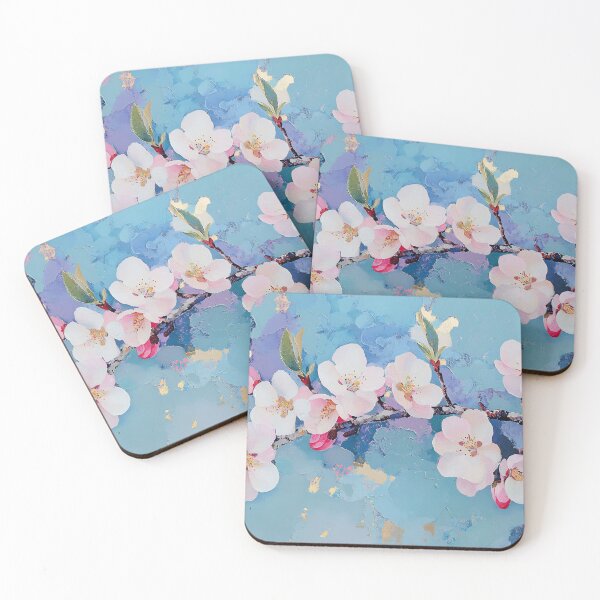 Item preview, Pink Blossom Branch Art, Dreamy Blue Teal Spring Floral Print designed and sold by daila70.