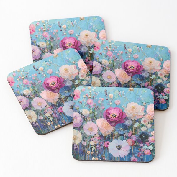 Item preview, Vibrant Mixed Flowers Art, Pink Blue Gold Floral Garden Print designed and sold by daila70.