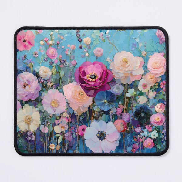 Item preview, Vibrant Mixed Flowers Art, Pink Blue Gold Floral Garden Print designed and sold by daila70.