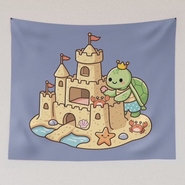 Item preview, cute sea turtle building a sandcastle with starfish and crab designed and sold by Mochii-studio.