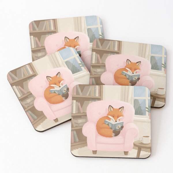 Item preview, Cozy Fox Reading Book Rainy Day Cute Cottagecore Aesthetic designed and sold by SoftAuraStudi0.