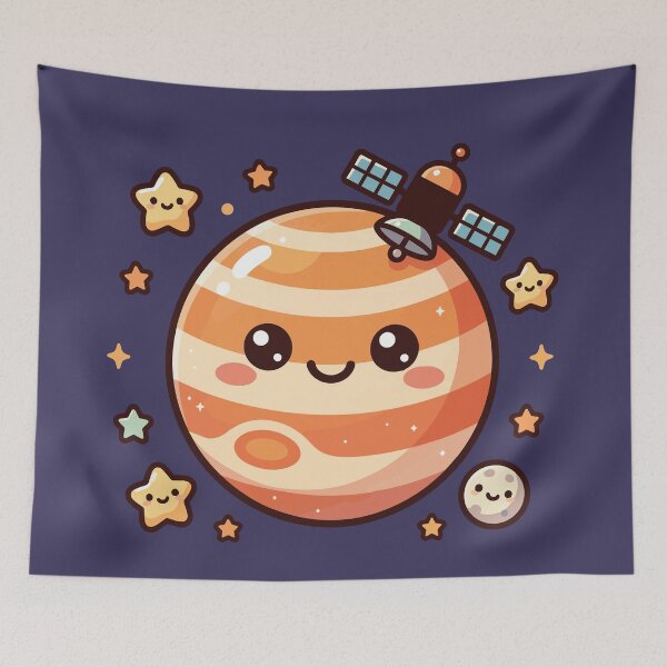 Item preview, happy kawaii jupiter planet with satellite and stars in space designed and sold by Mochii-studio.
