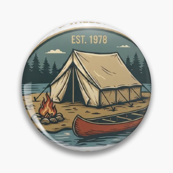 Item preview, Vintage Campfire Chronicles Tent and Canoe Mountain Badge designed and sold by Venloomzy.