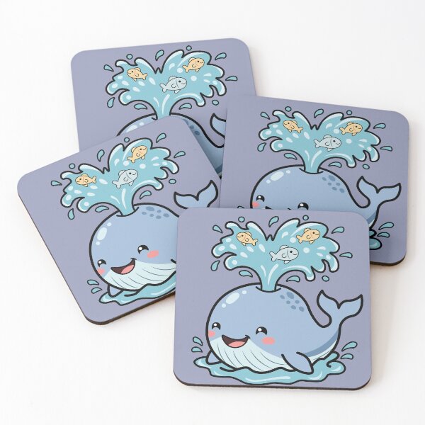 Item preview, cute kawaii blue whale spouting water with tiny fishes designed and sold by Mochii-studio.