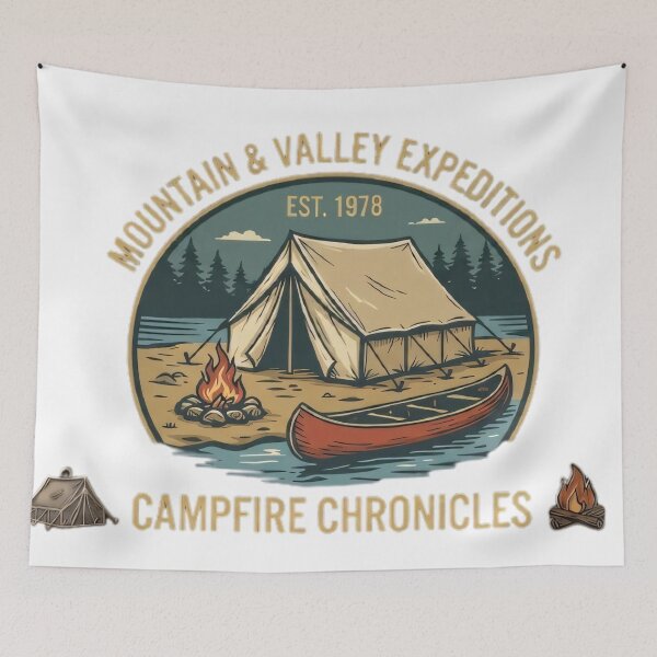 Item preview, Vintage Campfire Chronicles Tent and Canoe Mountain Badge designed and sold by Venloomzy.