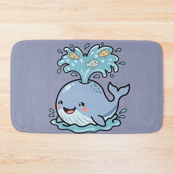 Artikelvorschau, niedlicher Kawaii-Blauwal spritzt Wasser mit winzigen Fischen entworfen und verkauft von Mochii-studio.