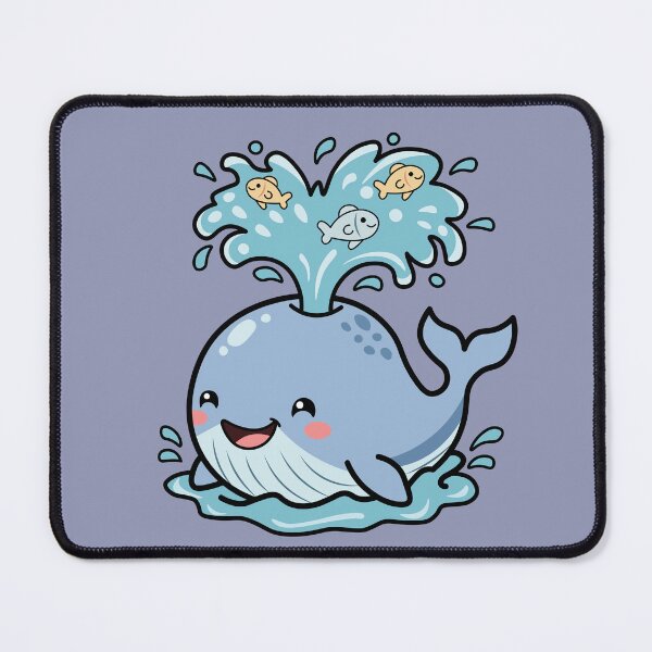 Item preview, cute kawaii blue whale spouting water with tiny fishes designed and sold by Mochii-studio.