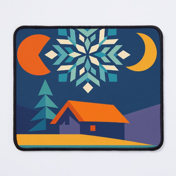 Item preview, Geometric Snowflake Over Winter Cabin designed and sold by InkSmithery.