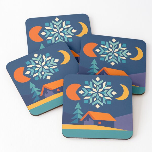 Item preview, Geometric Snowflake Over Winter Cabin designed and sold by InkSmithery.