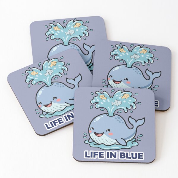 Item preview, cute kawaii blue whale spouting water with tiny fishes designed and sold by Mochii-studio.
