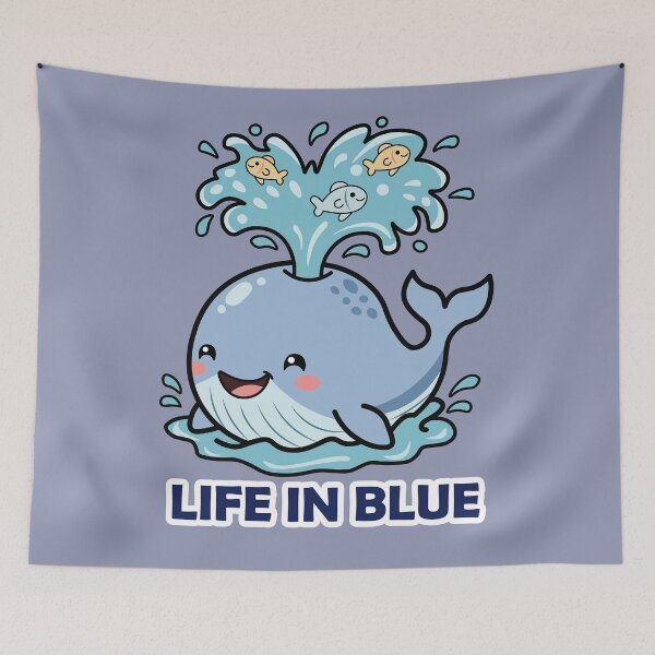 Item preview, cute kawaii blue whale spouting water with tiny fishes designed and sold by Mochii-studio.