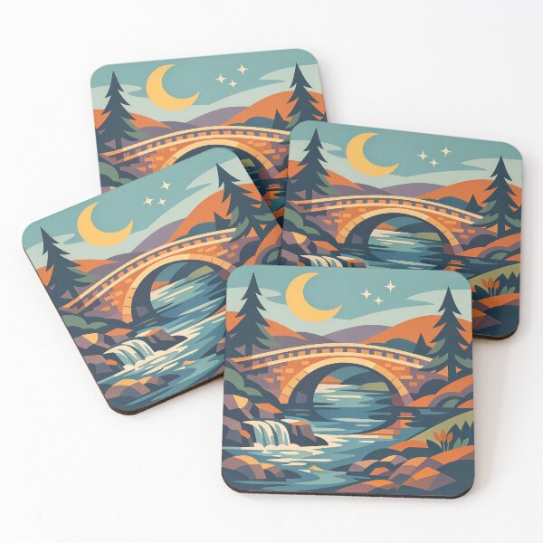 Item preview, Moonlit Bridge Over a Geometric Forest River designed and sold by InkSmithery.