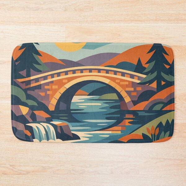 Item preview, Moonlit Bridge Over a Geometric Forest River designed and sold by InkSmithery.