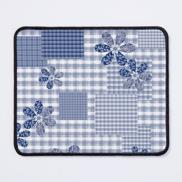 Item preview, Blue with white checkered patchwork rustic pattern  floral designed and sold by fuzzyfox.