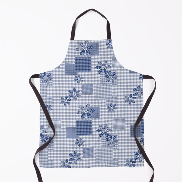 Item preview, Blue with white checkered patchwork rustic pattern floral designed and sold by fuzzyfox.