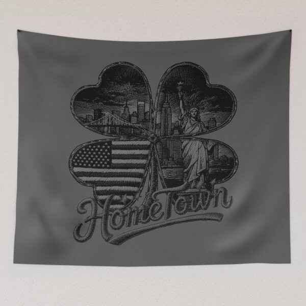Item preview, Cloverleaf with USA skyline, Statue of Liberty flag, Brooklyn Bridge, luck designed and sold by Kimenta.
