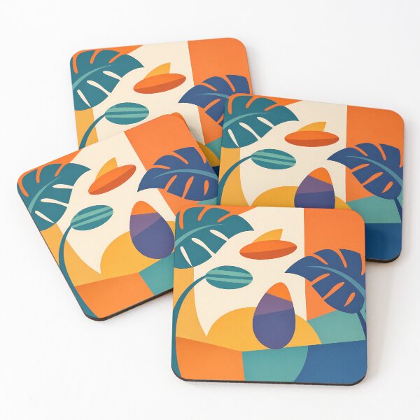 Item preview, Abstract Monstera Leaves in Orange and Teal designed and sold by InkSmithery.