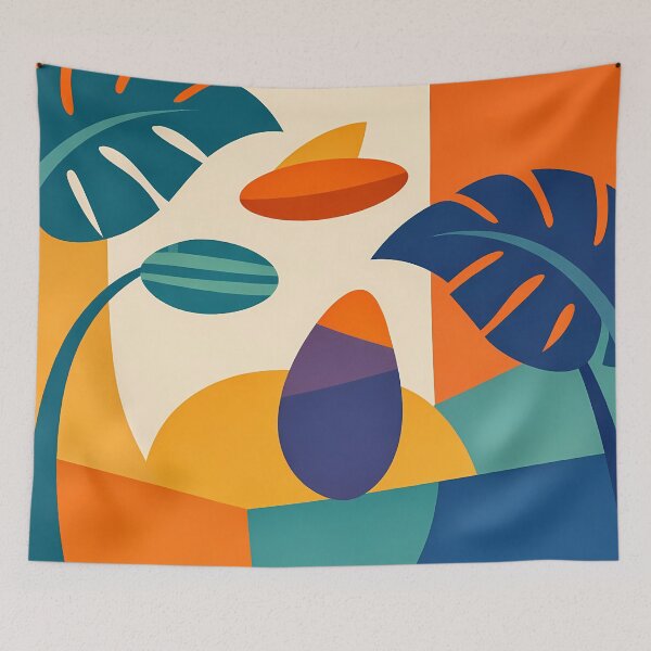 Item preview, Abstract Monstera Leaves in Orange and Teal designed and sold by InkSmithery.