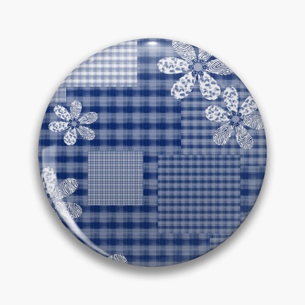 Item preview, Blue with white checkered patchwork rustic pattern  floral designed and sold by fuzzyfox.