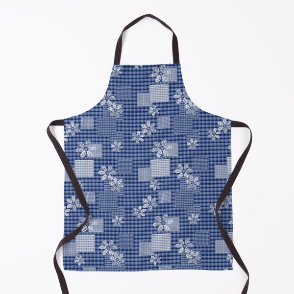 Item preview, Blue with white checkered patchwork rustic pattern  floral designed and sold by fuzzyfox.