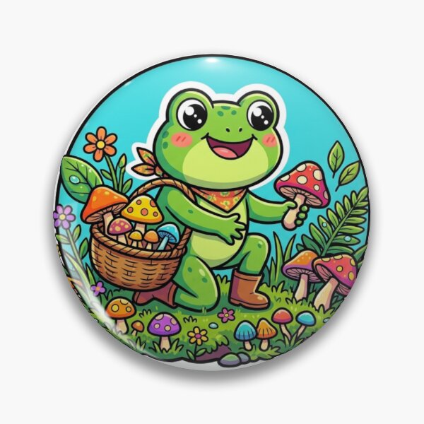 Item preview, Mushroom Gathering Frog – Cozy Forest Cartoon Adventure Art designed and sold by ArtsyExplorer.