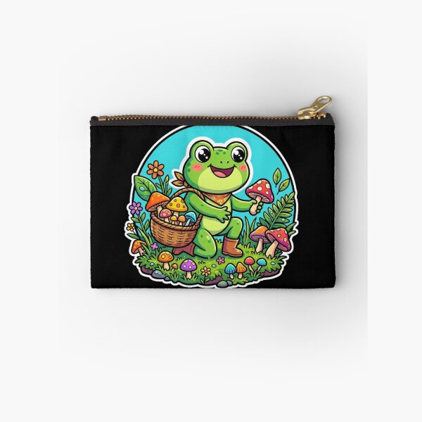 Item preview, Mushroom Gathering Frog – Cozy Forest Cartoon Adventure Art designed and sold by ArtsyExplorer.