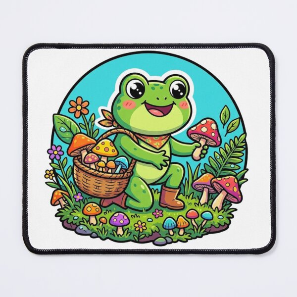 Item preview, Mushroom Gathering Frog – Cozy Forest Cartoon Adventure Art designed and sold by ArtsyExplorer.