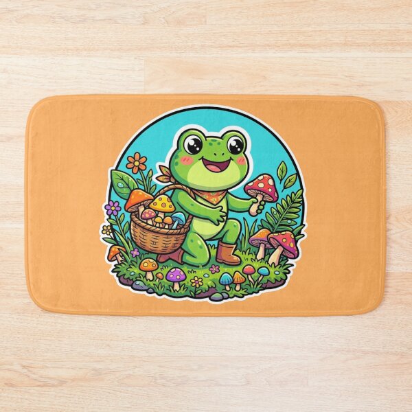 Item preview, Mushroom Gathering Frog – Cozy Forest Cartoon Adventure Art designed and sold by ArtsyExplorer.