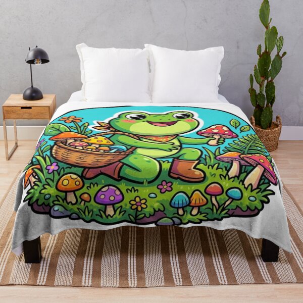 Item preview, Mushroom Gathering Frog – Cozy Forest Cartoon Adventure Art designed and sold by ArtsyExplorer.