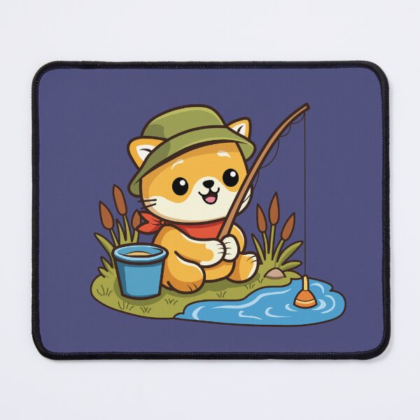 Item preview, kawaii shiba inu dog fishing by the lake with hat designed and sold by Mochii-studio.