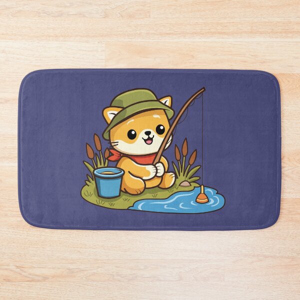Item preview, kawaii shiba inu dog fishing by the lake with hat designed and sold by Mochii-studio.