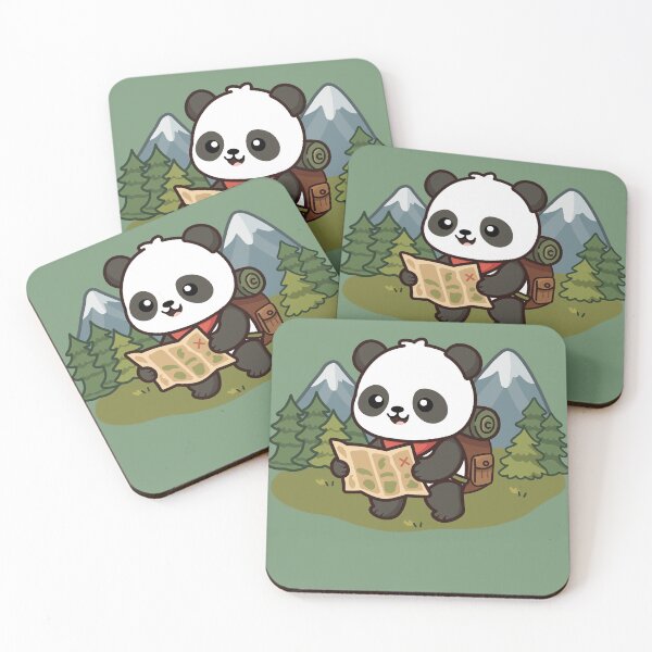 Item preview, cute panda bear hiking with map and backpack in the forest designed and sold by Mochii-studio.