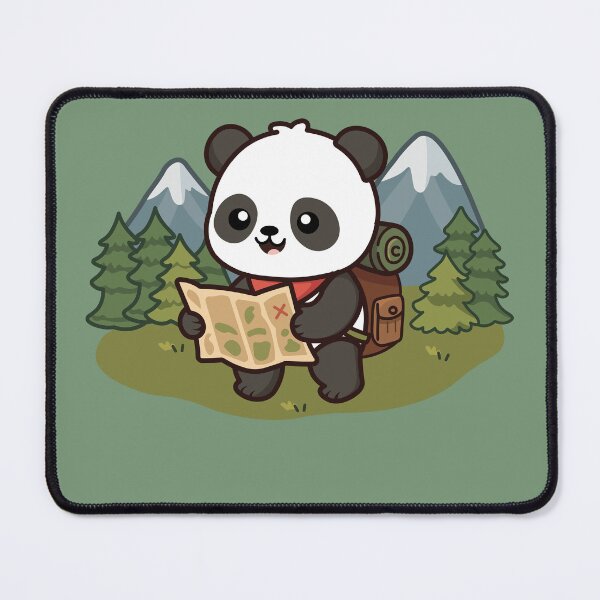 Item preview, cute panda bear hiking with map and backpack in the forest designed and sold by Mochii-studio.