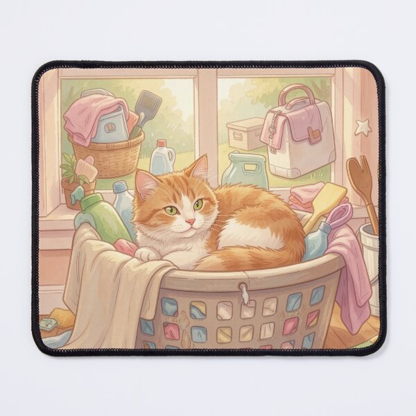 Item preview, Cute Cat in Laundry Basket Cozy Pastel Aesthetic Art designed and sold by SoftAuraStudi0.