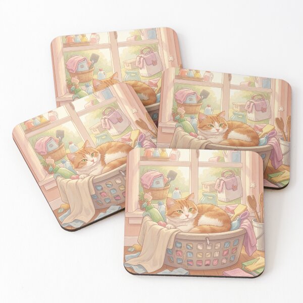 Item preview, Cute Cat in Laundry Basket Cozy Pastel Aesthetic Art designed and sold by SoftAuraStudi0.