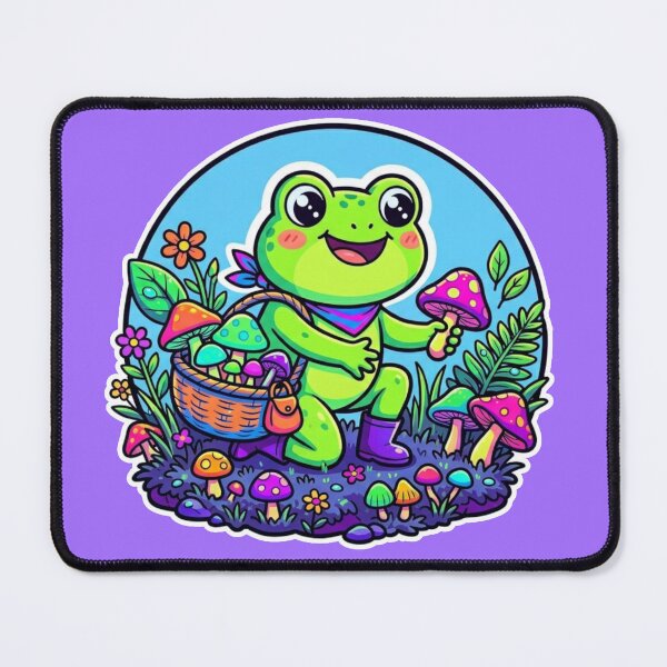 Item preview, Mushroom Gathering Frog – Cozy Forest Cartoon Adventure Neon Art designed and sold by ArtsyExplorer.
