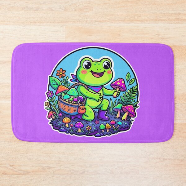 Item preview, Mushroom Gathering Frog – Cozy Forest Cartoon Adventure Neon Art  designed and sold by ArtsyExplorer.