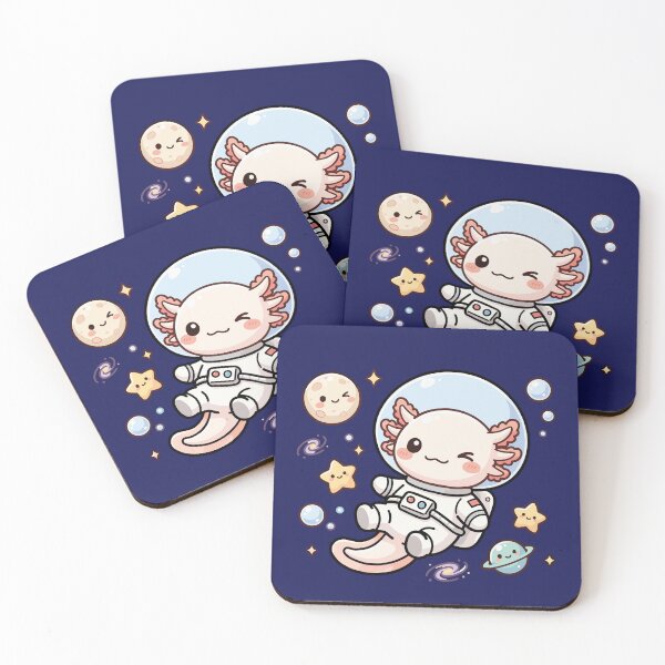 Aperçu de l'œuvre cute kawaii axolotl astronaut floating in space with moon créée et vendue par Mochii-studio.