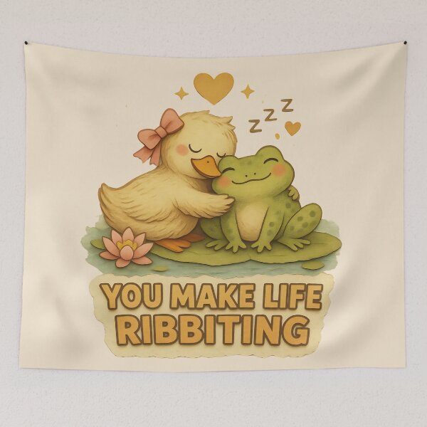 Item preview, You Make Life Ribbiting Sticker | Cute Duck and Frog Design | Wholesome Cottagecore Animal Art designed and sold by The Sandy Design Store.