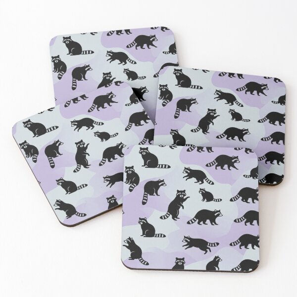 Item preview, Raccoon Pattern Purple and Mint Tiled Surface Print designed and sold by Owcomm.