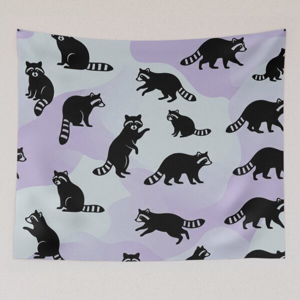 Item preview, Raccoon Pattern Purple and Mint Tiled Surface Print designed and sold by Owcomm.