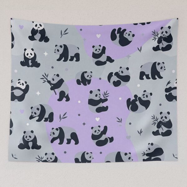 Item preview, Cute Panda Pattern Purple and Gray Seamless Print designed and sold by Owcomm.