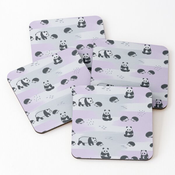 Item preview, Pandas and Hedgehogs Purple Watercolor Stripe Pattern designed and sold by Owcomm.