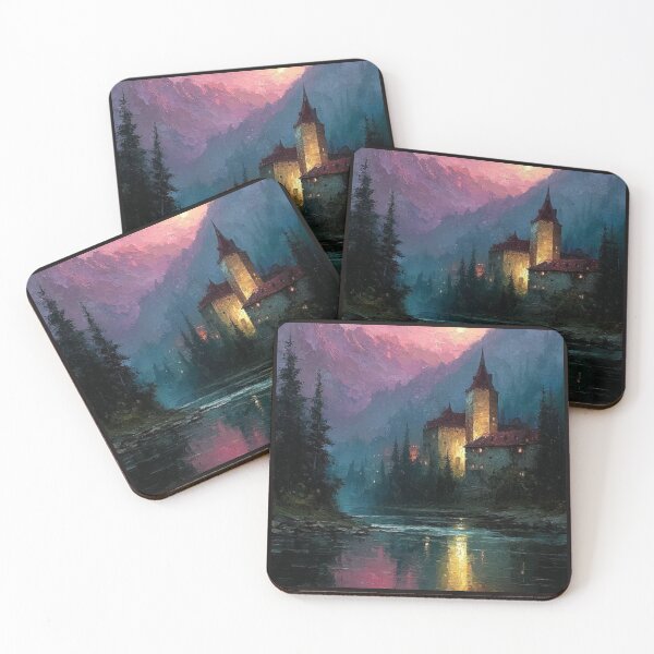 Item preview, Enchanted Castle Twilight Mountain Lake Artwork  designed and sold by NivyasArtistry.