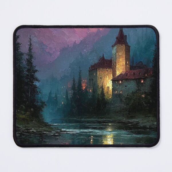 Item preview, Enchanted Castle Twilight Mountain Lake Artwork  designed and sold by NivyasArtistry.